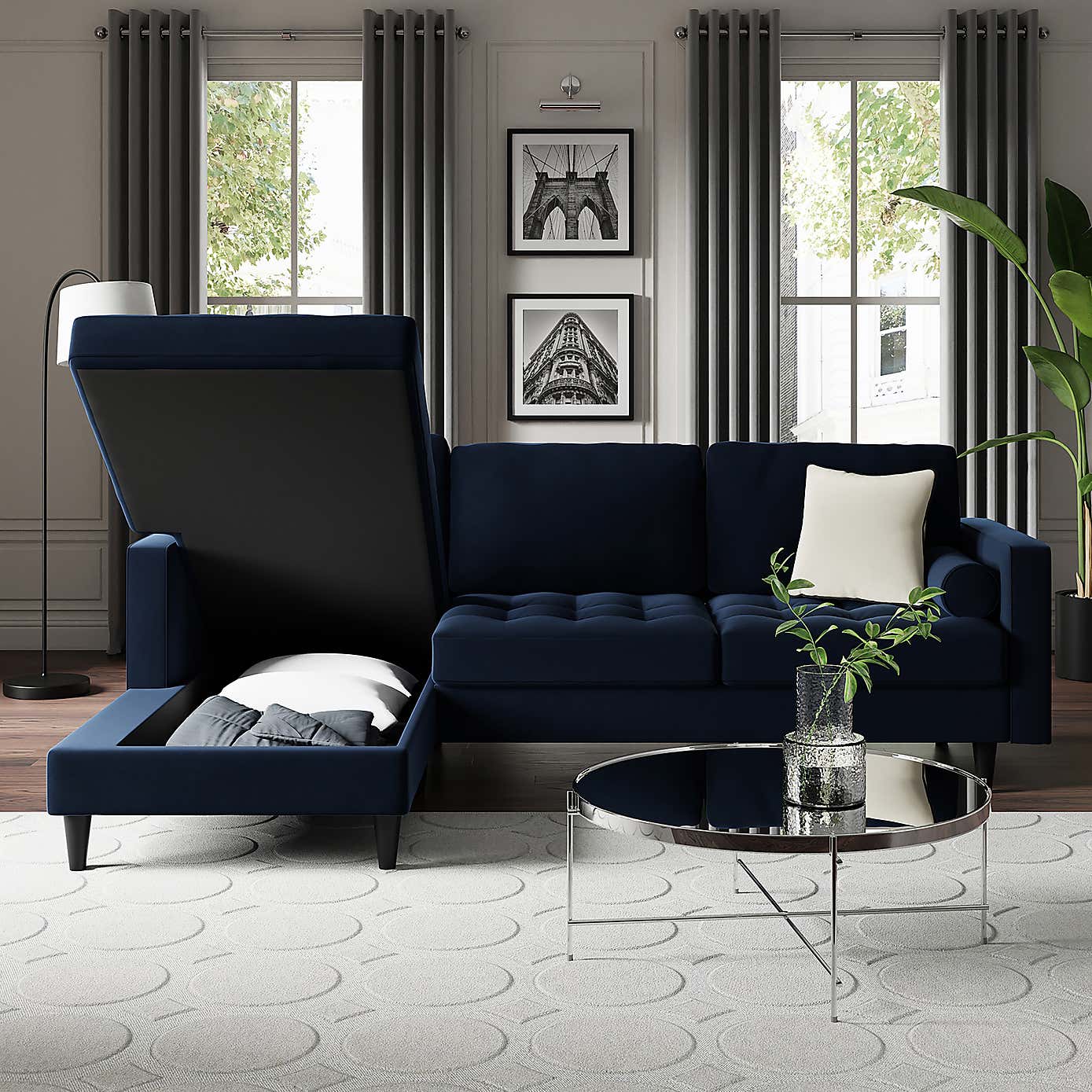 Zoe 4 Seater Corner Double Sofa Bed, Velvet