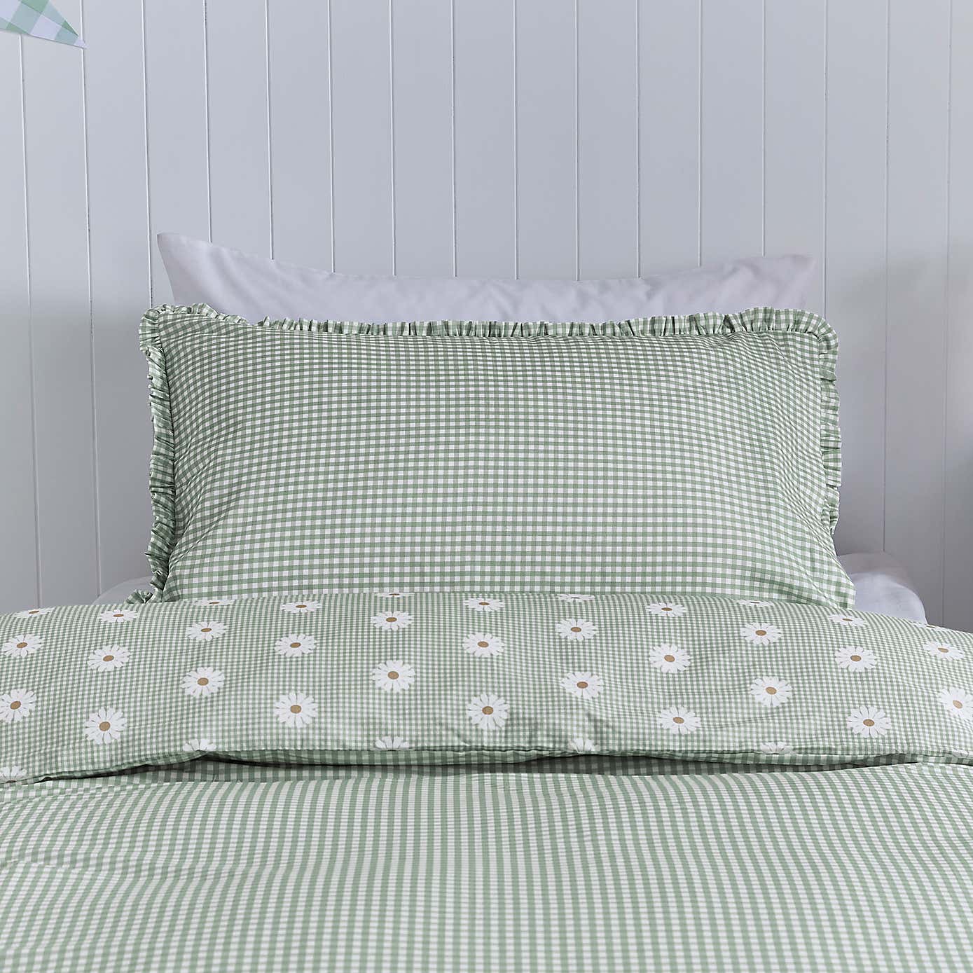 Daisy Gingham Ruffle Trim Duvet Cover Set