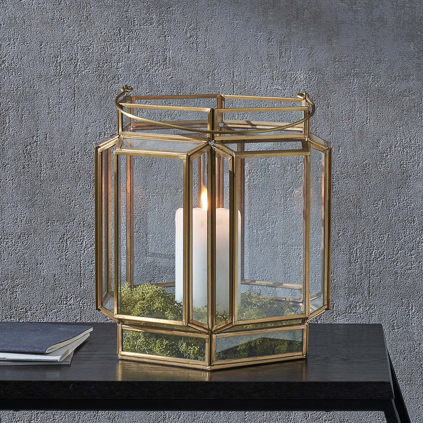 Brass Wide Hexagon Lantern