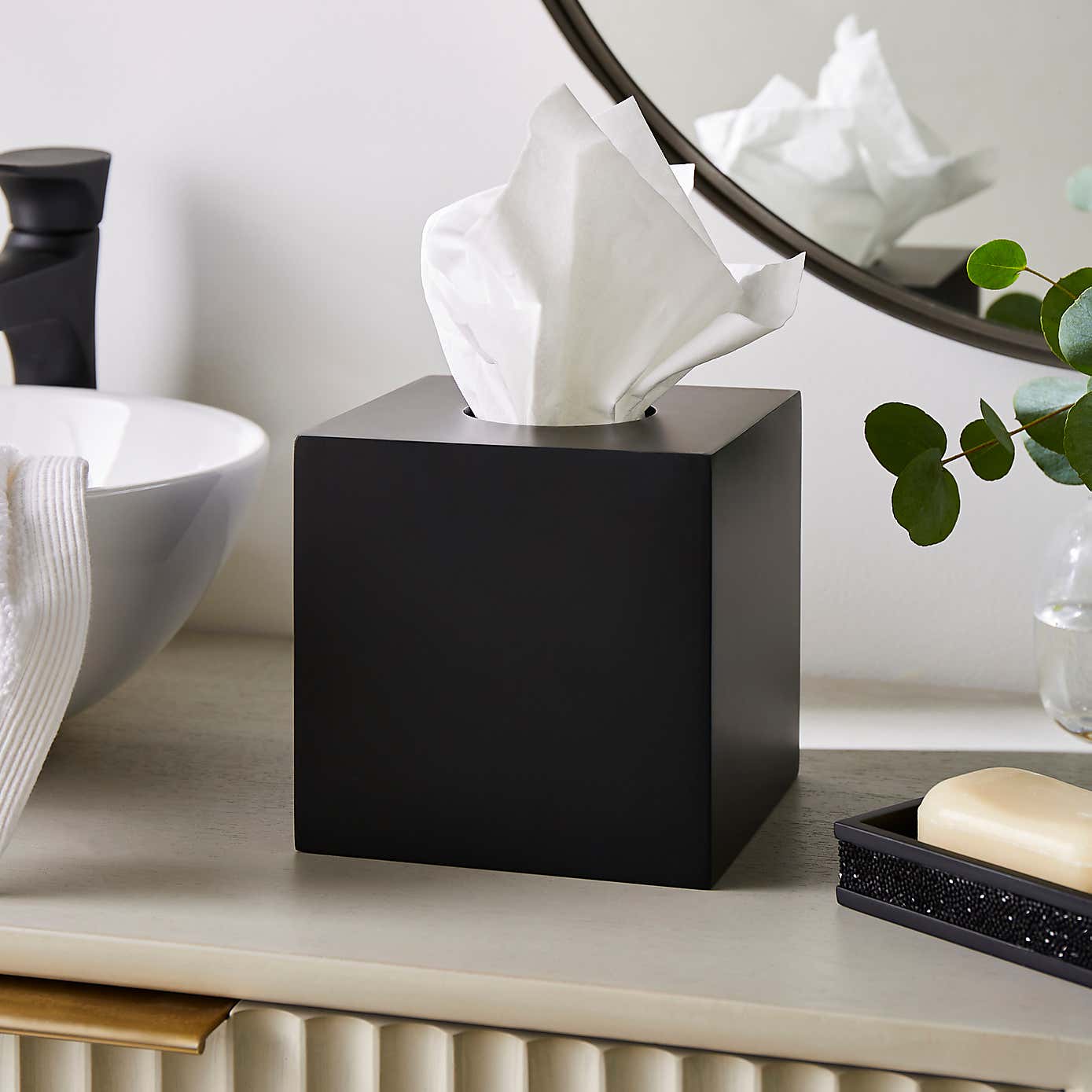 Black Square Resin Tissue Box Cover