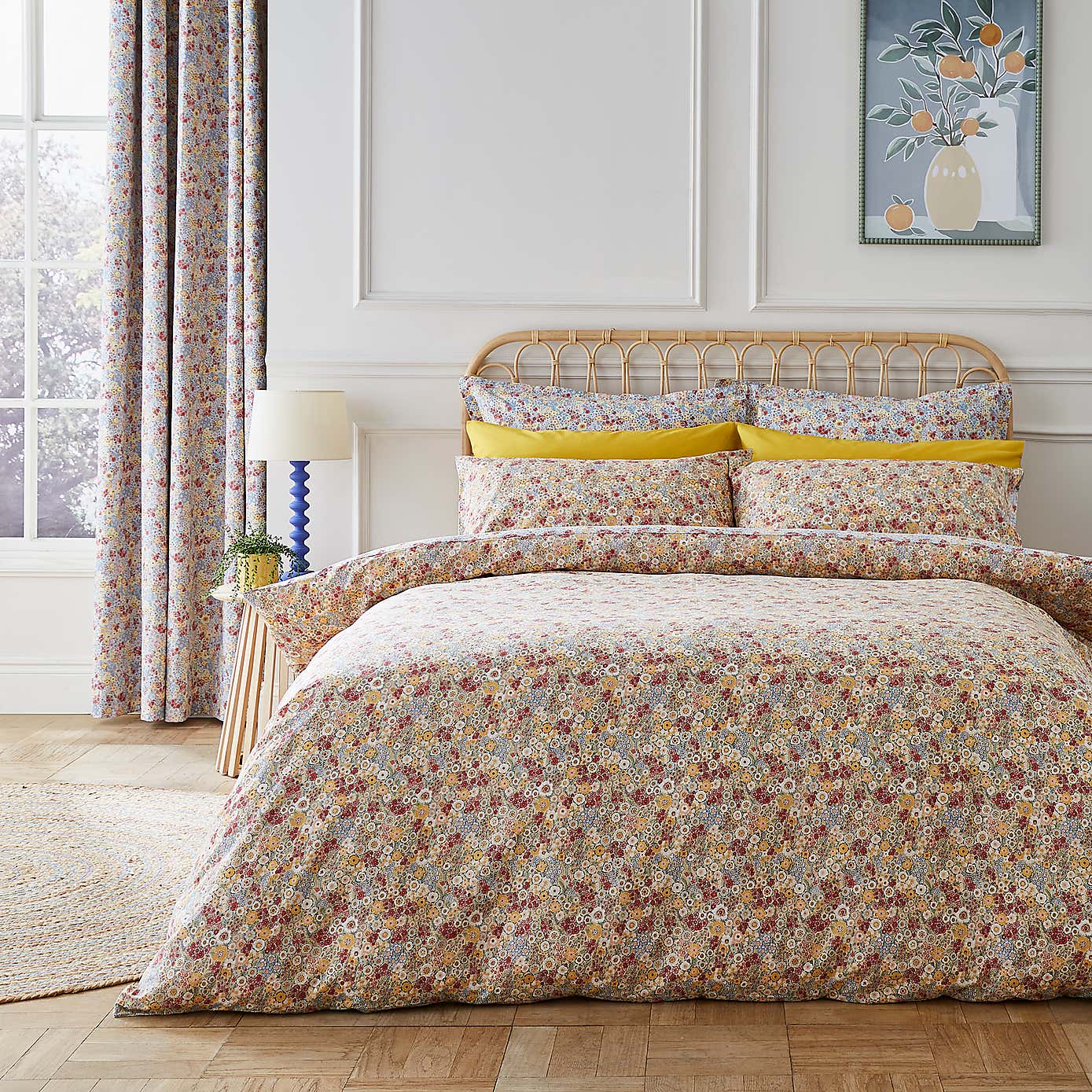 Hannah Retro Ditsy 100% Cotton Duvet Cover and Pillowcase Set