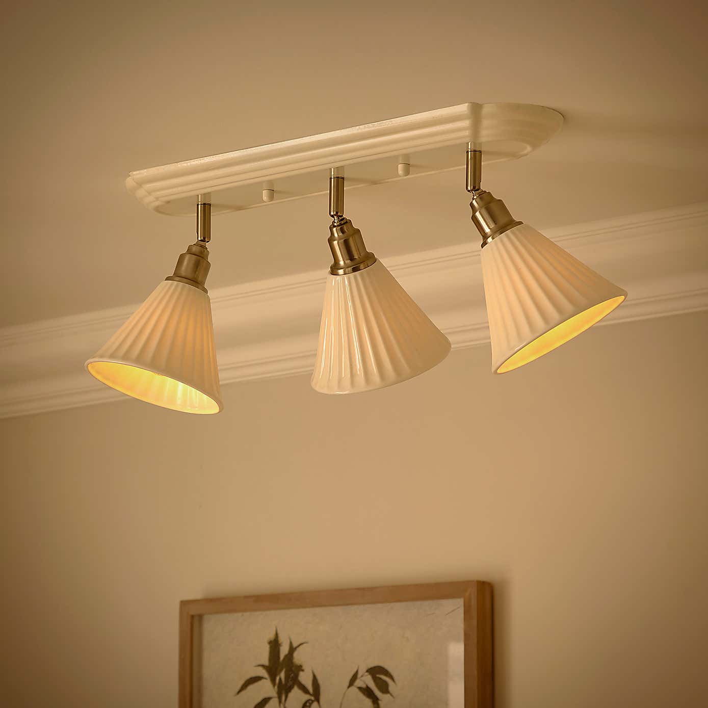 Lilbourne Ribbed Ceramic 3 Light Adjustable Flush Spotlight