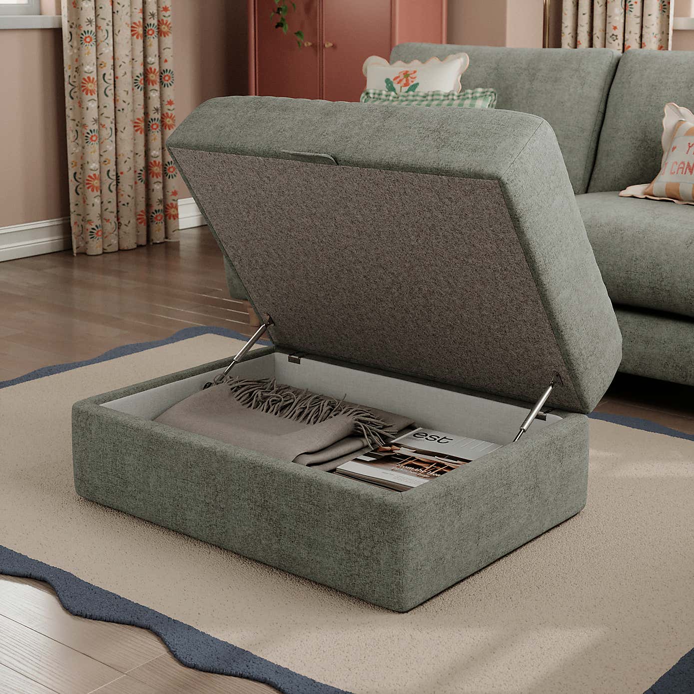Hattie Tonal Plush Chenille Storage Footstool