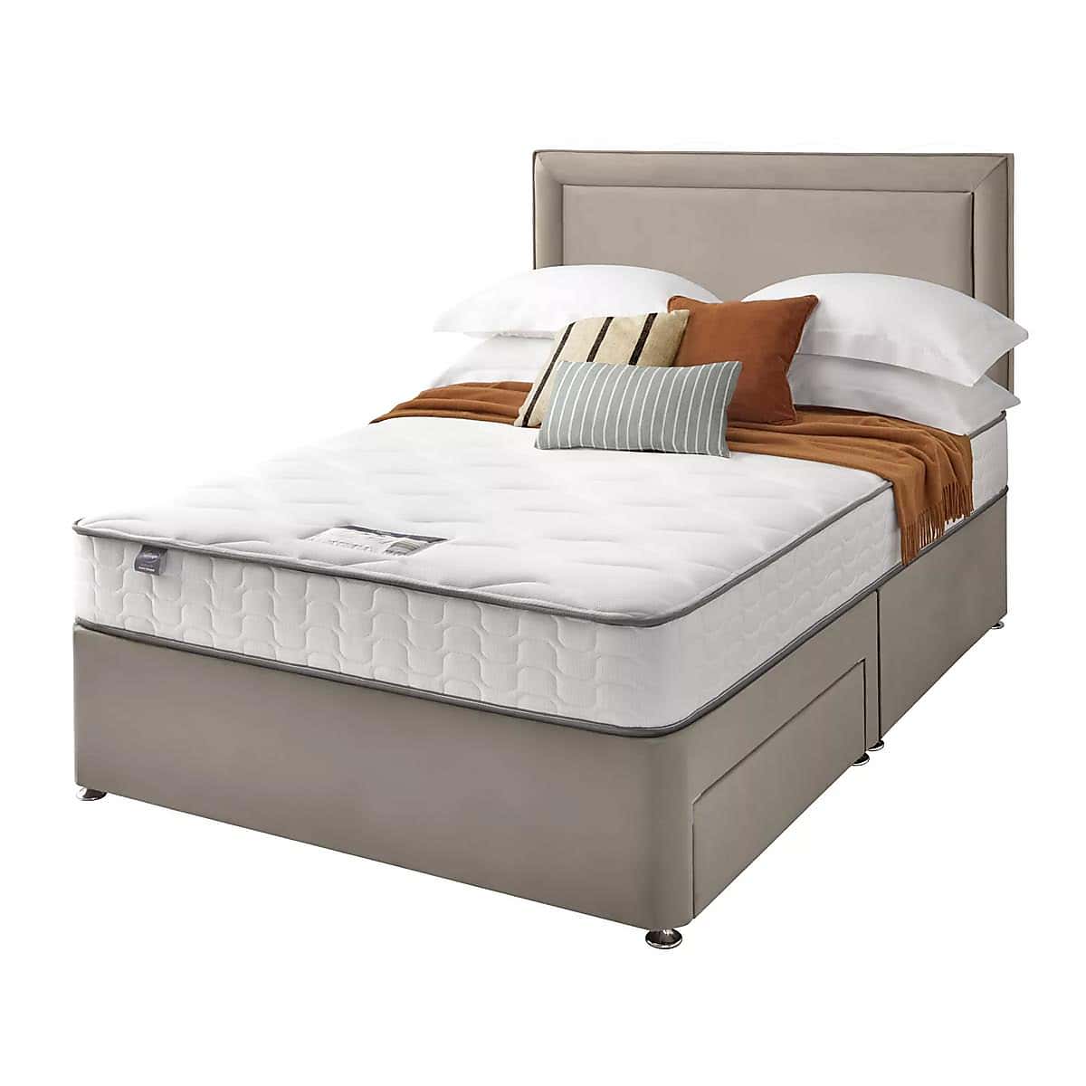 Silentnight 2 Drawer Divan Bed With Velvet Malvern Headboard
