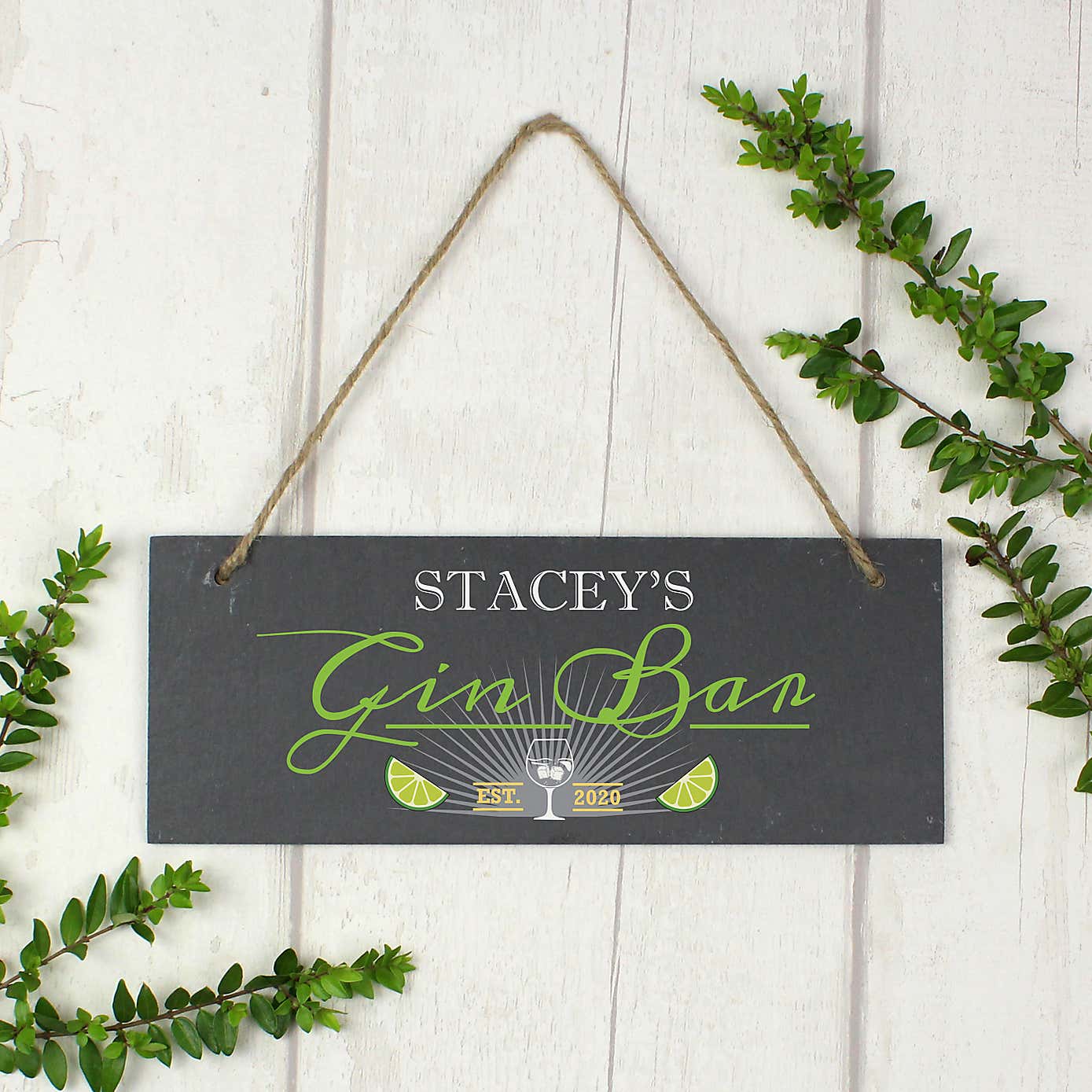 Personalised Gin Bar Printed Hanging Slate Plaque