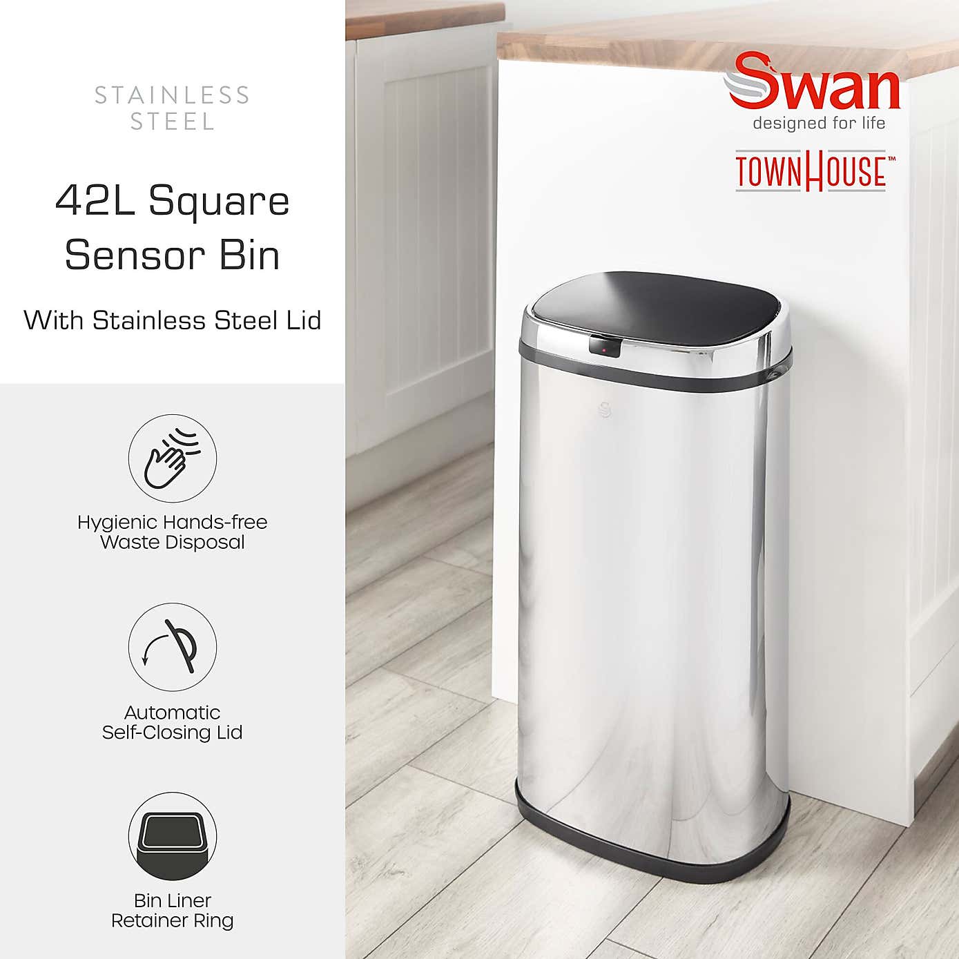 Swan 42L Square Sensor Bin