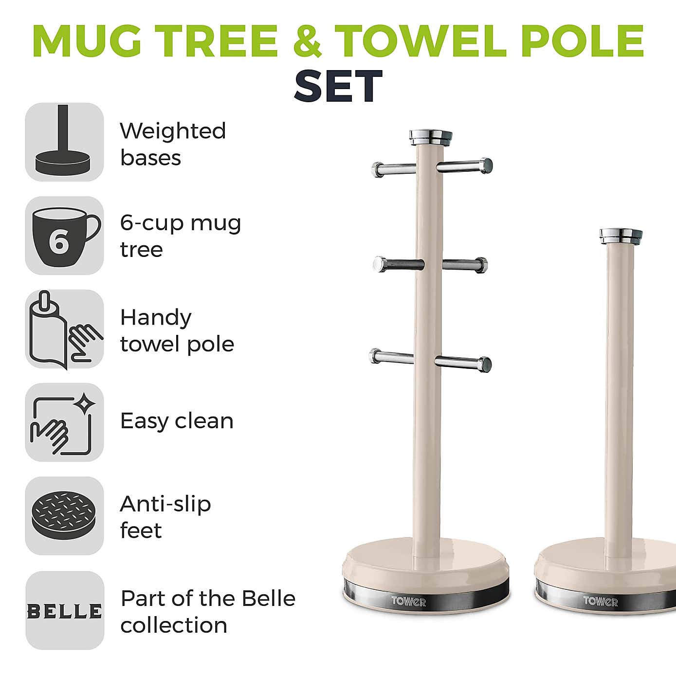 Tower Belle Mug Tree and Kitchen Roll Holder Set