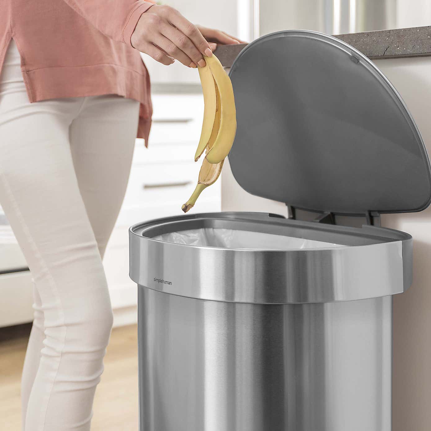 simplehuman Fingerprint Proof 45 Litre Semi Round Pedal Bin