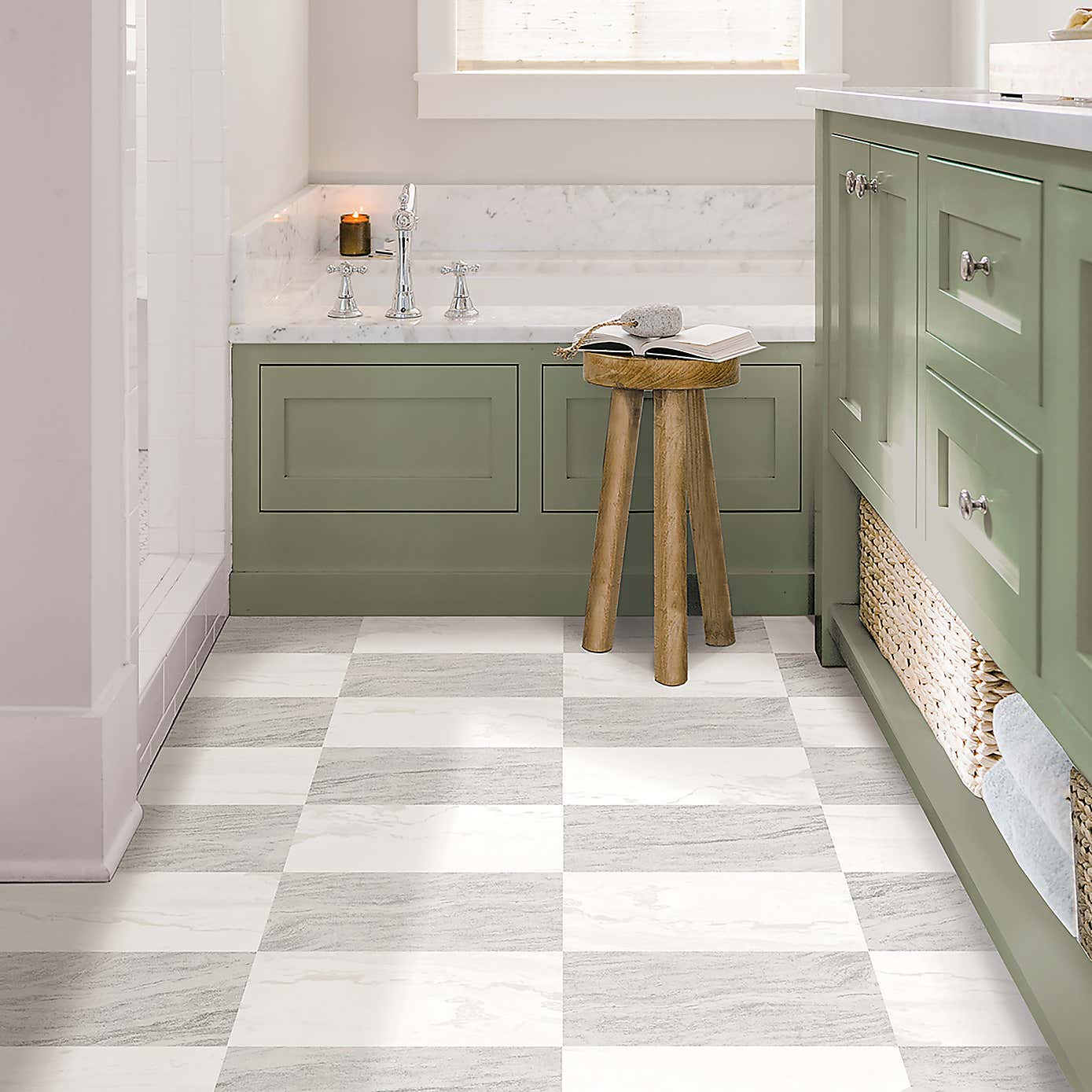 Bonneville Beige & White Peel and Stick Floor Tiles