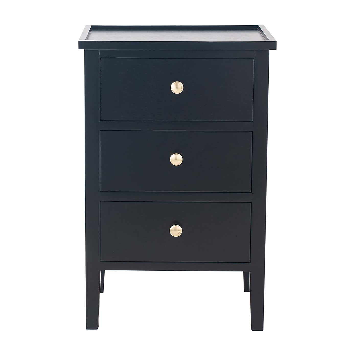 Pacific Chelmsford 3 Drawer Bedside Table, Black Painted Pine