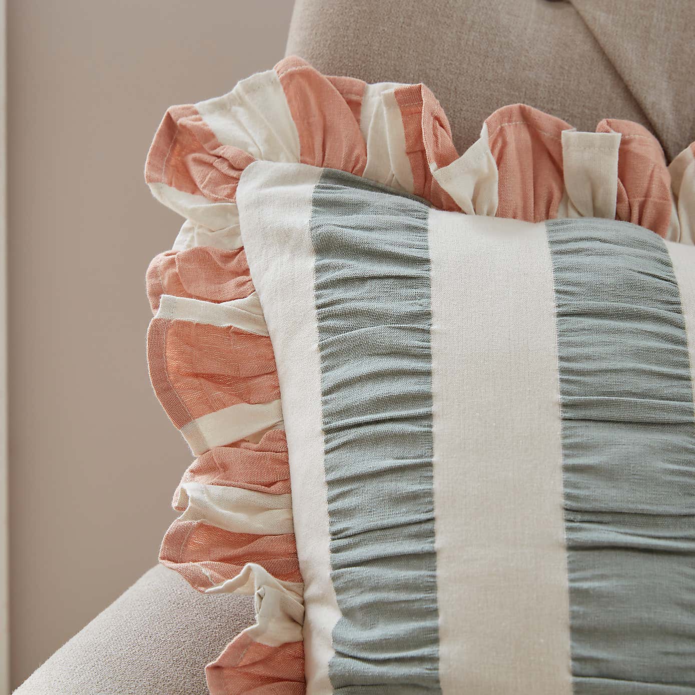 Seersucker Stripe Frill Cotton Square Cushion