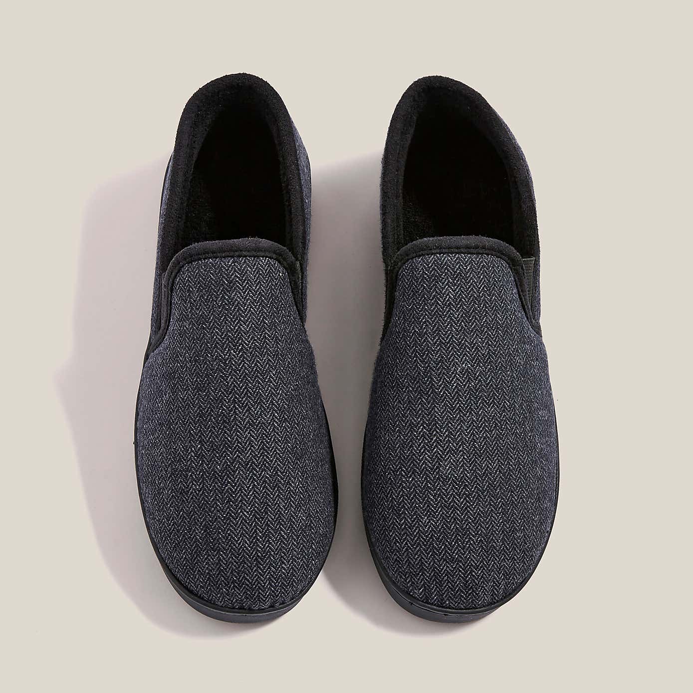 Mens Grey Herringbone Cupsole Slippers