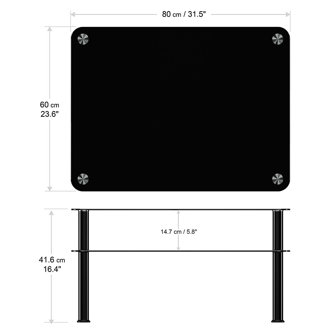 AVF Large Coffee Table, Black Glass with Black Legs