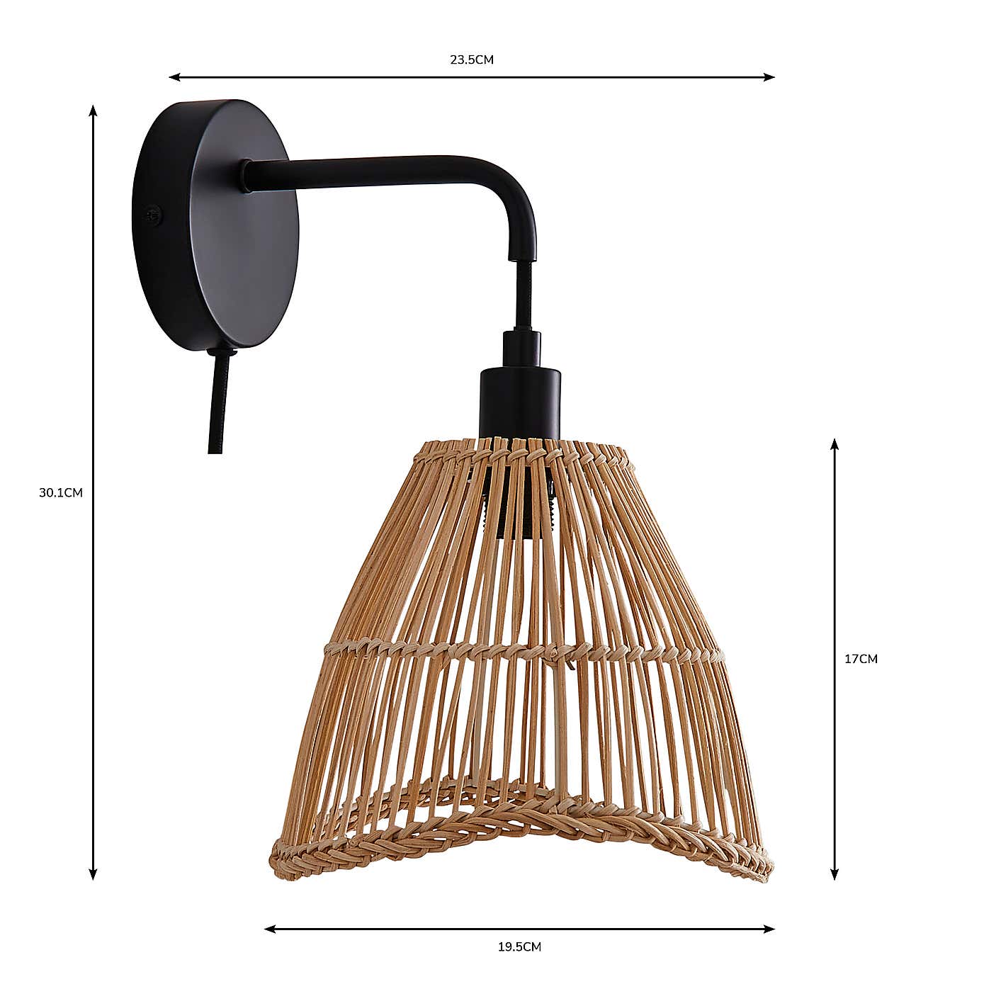 Elements Jaula Rattan Easy Fit Plug In Wall Light