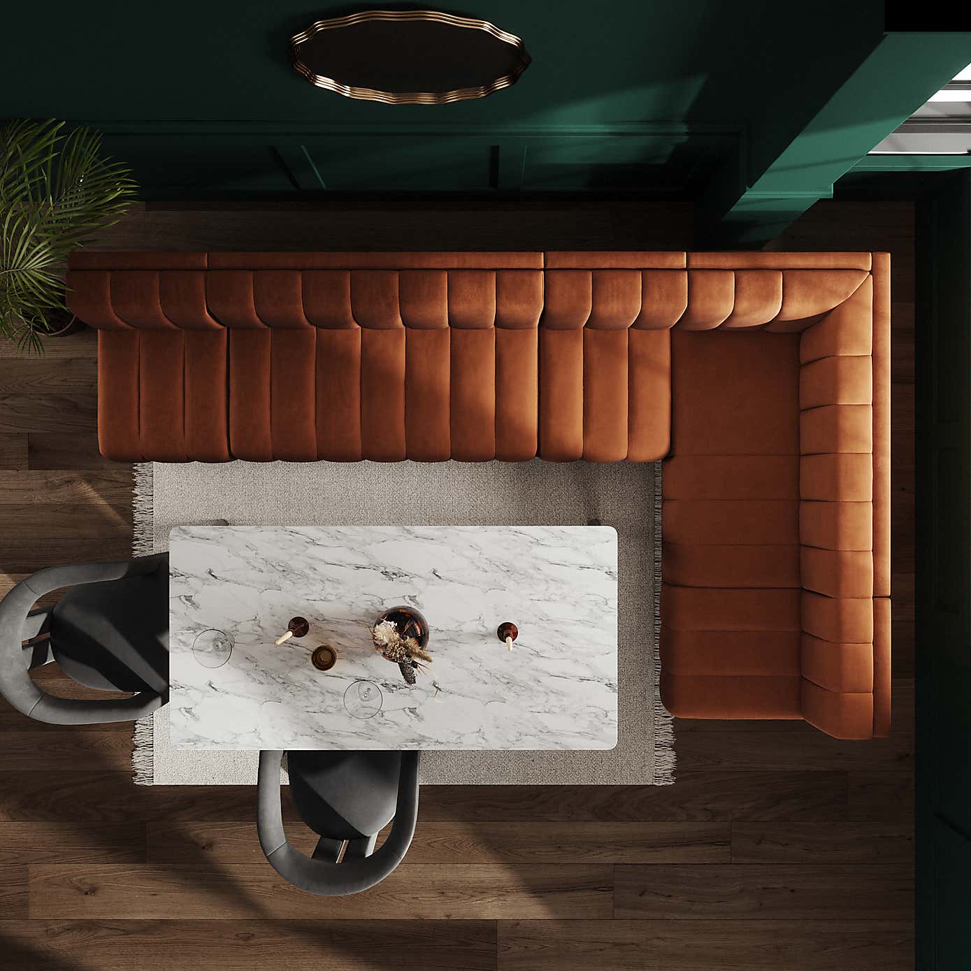 Amali Matte Plush Velvet Left Hand Dining Bench Orange Bundle