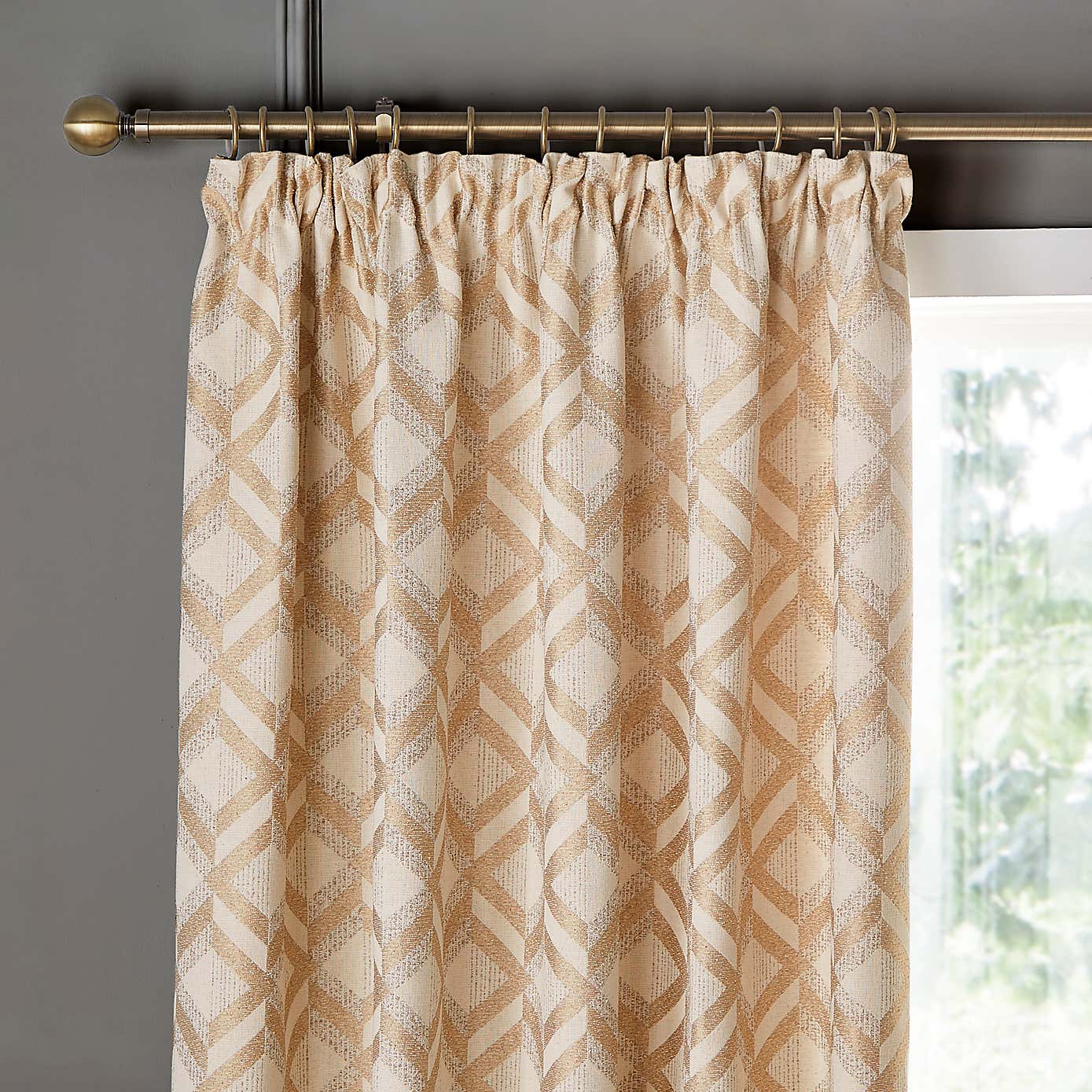 Luxe Jacquard Geo Pencil Pleat Curtains