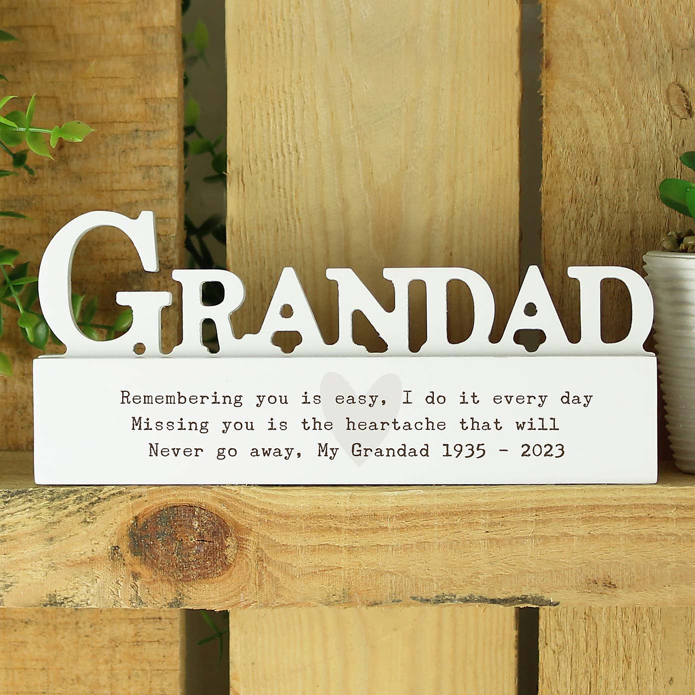 Personalised Free Text Heart Wooden Grandad Ornament
