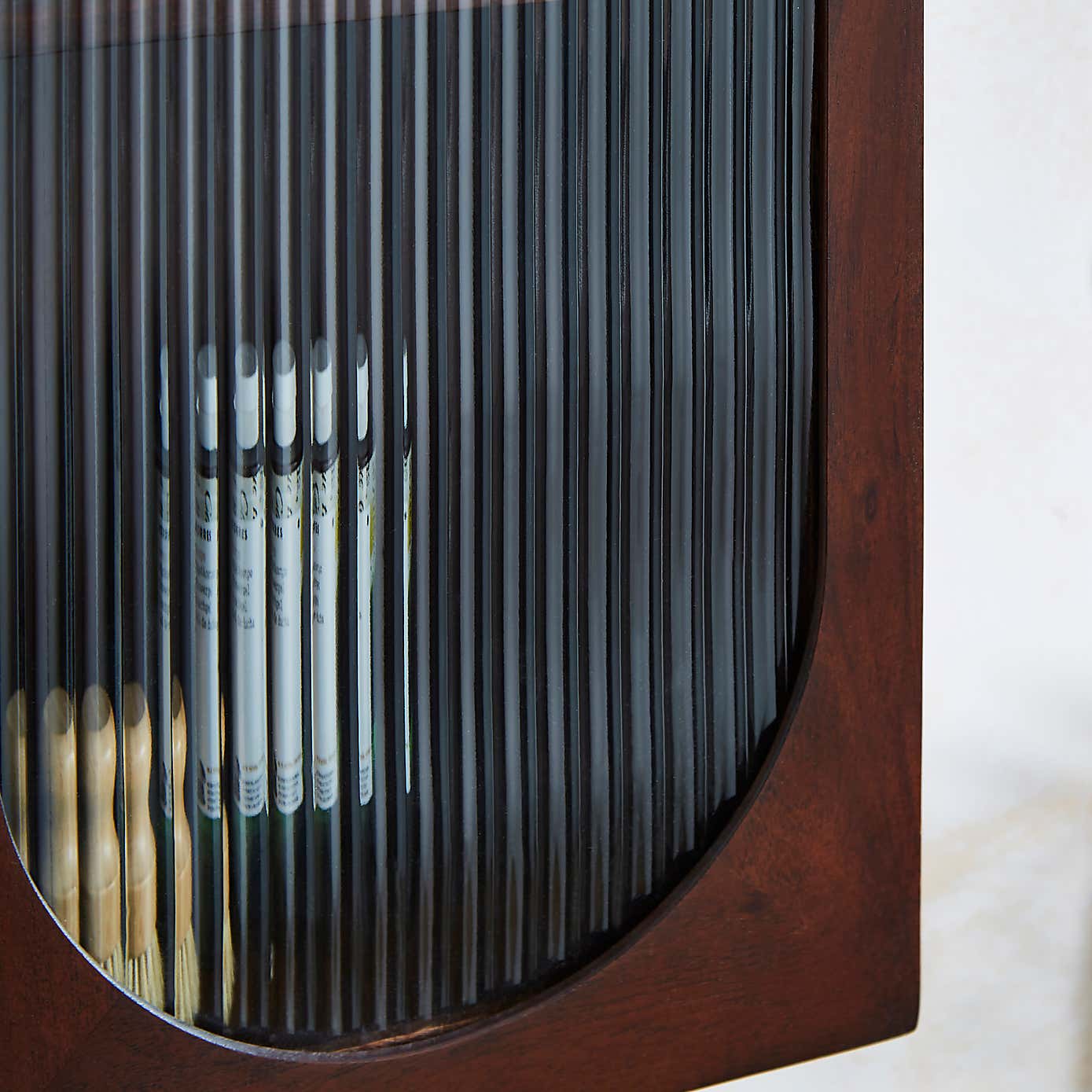 Elias Wall Cabinet, Acacia wood and Reeded Glass