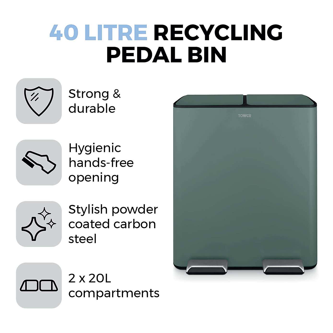 Tower 40L Recycling Pedal Bin