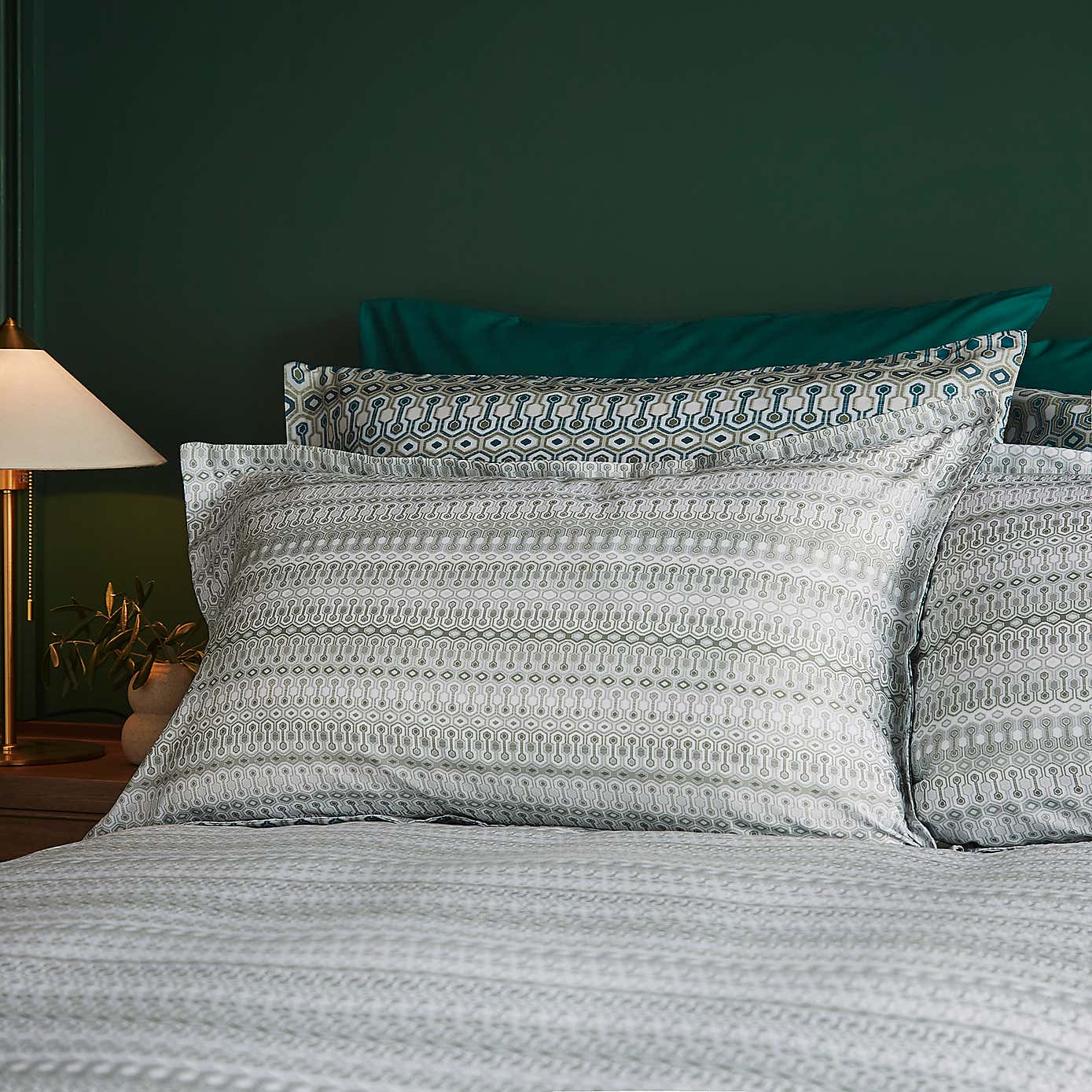 Wisley Retro Geo Sage Oxford Pillowcase