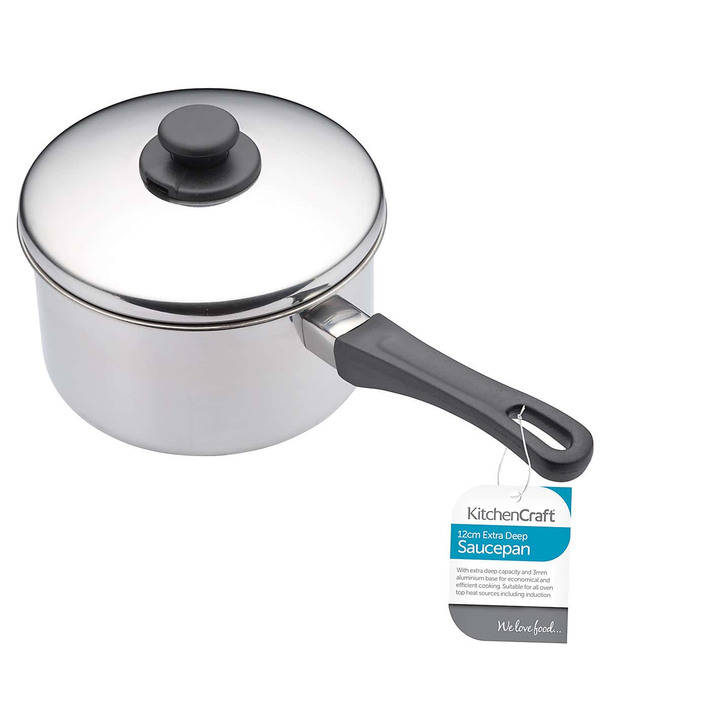 KitchenCraft Extra-Deep Stainless Steel Induction Hob Saucepan with Lid, Small