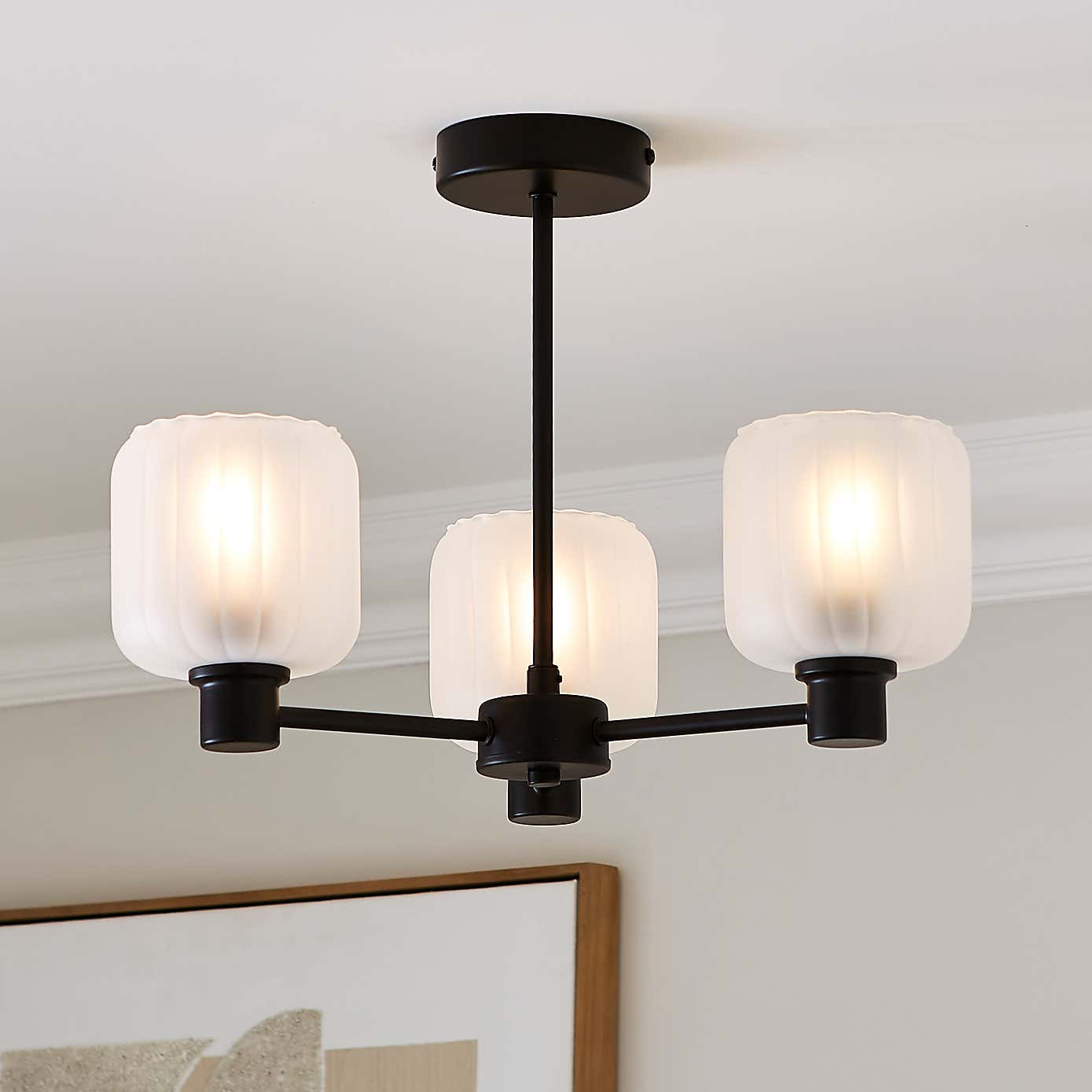 Erika Ribbed 3 Light Semi Flush Ceiling Light