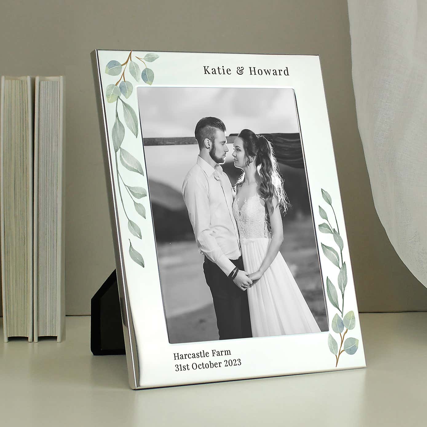 Personalised Botanical Silver Portrait Photo Frame