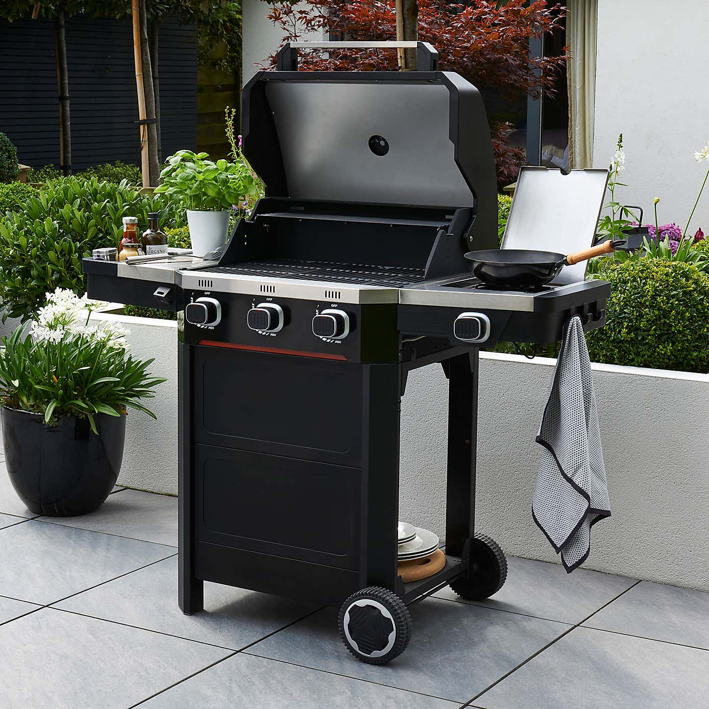 Norfolk Grills Atlas 300 Gas BBQ, 3 Burner with Side Burner & Cabinet