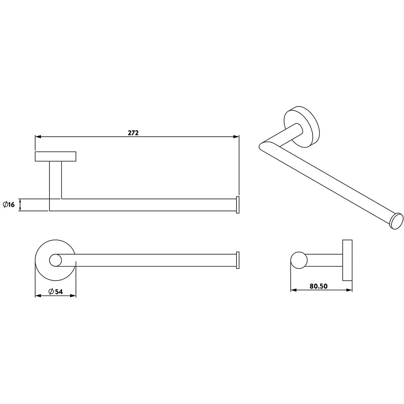Epsom Flexi-FixTM Matt Black Towel Rail Bar