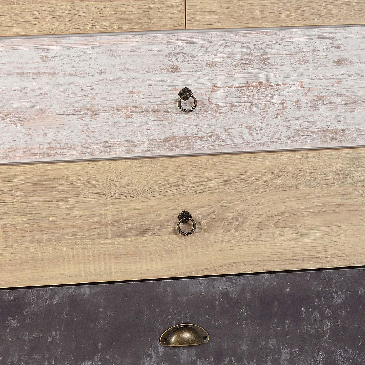 Nordic 5 Drawer Chest, White & Pine