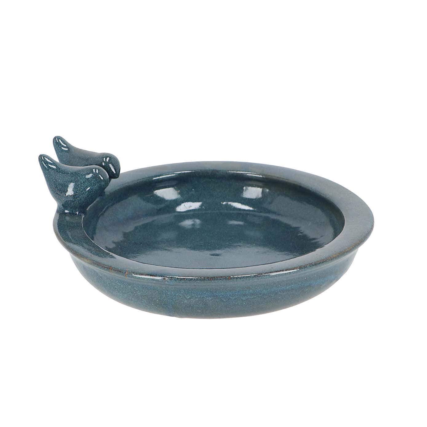 Fallen Fruits Bird Bath Petrol Blue Ceramic Round