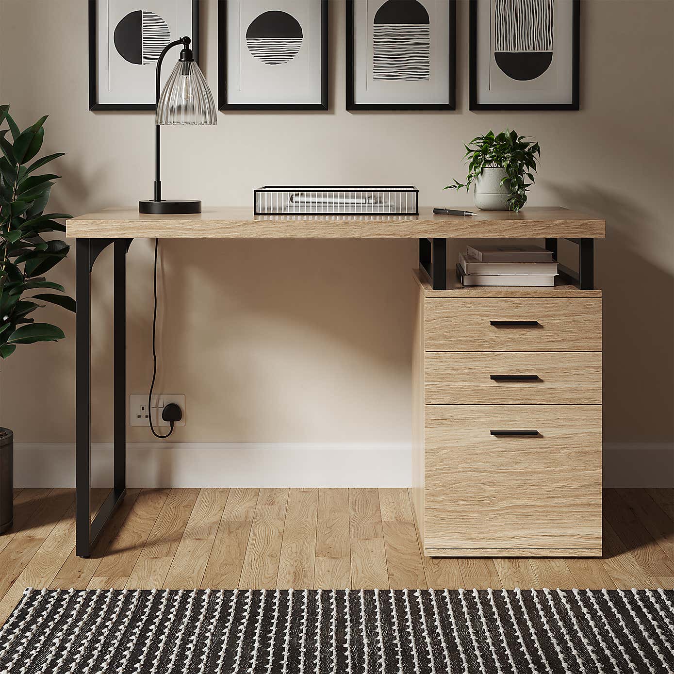 Edison Storage Desk Oak Effect