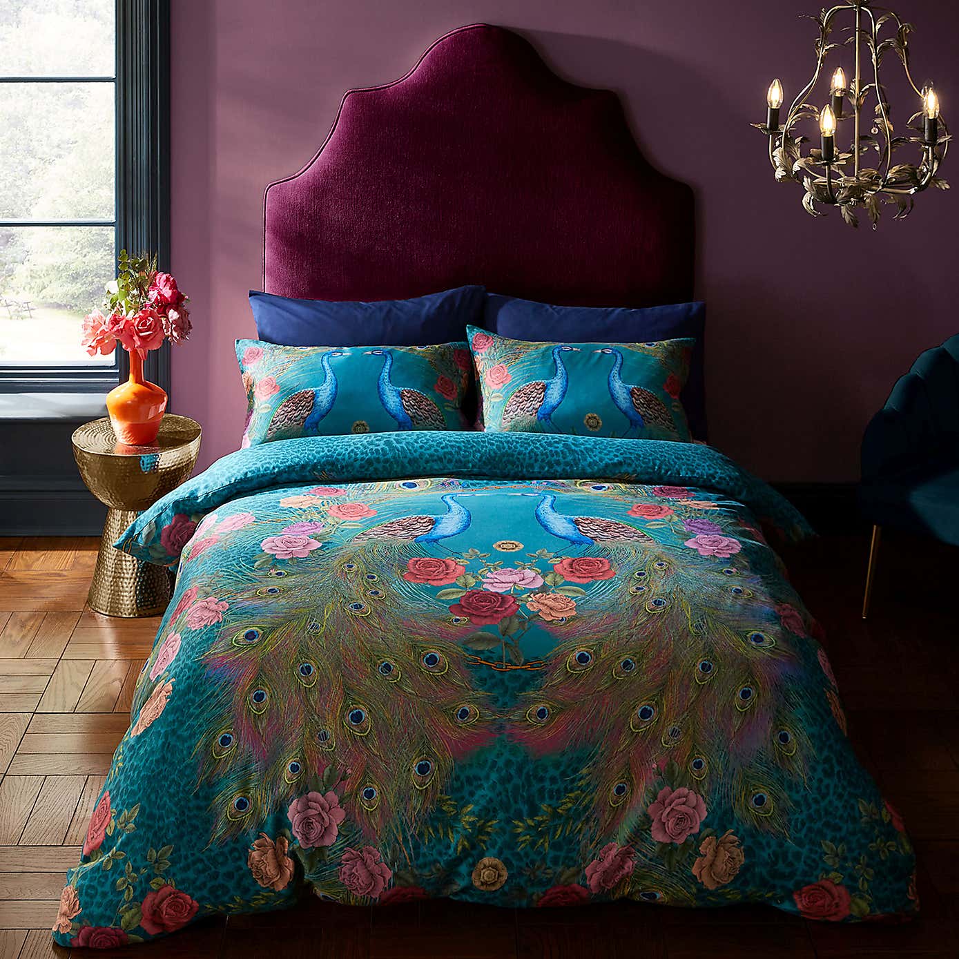Matthew Williamson Xanadu Peacock 200 Thread Count Cotton Pink Duvet Cover and Pillowcase Set