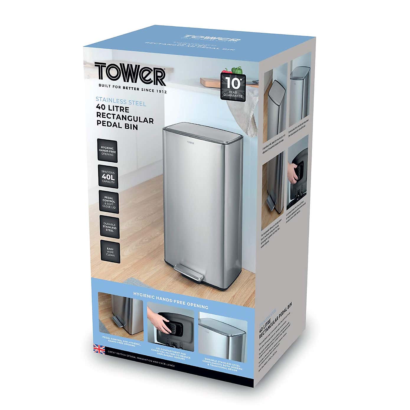 Tower 40L Rectangular Pedal Bin