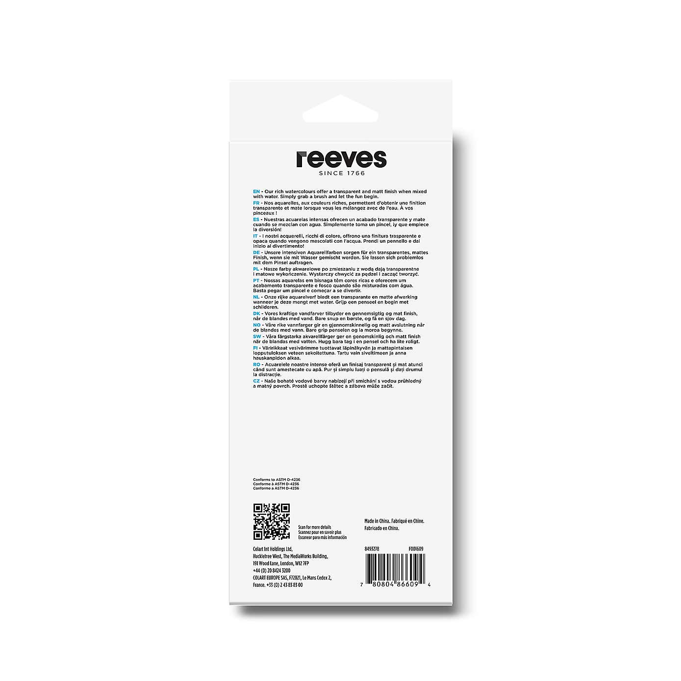 Reeves 12 x 12ml Assorted Watercolour Paint Tubes