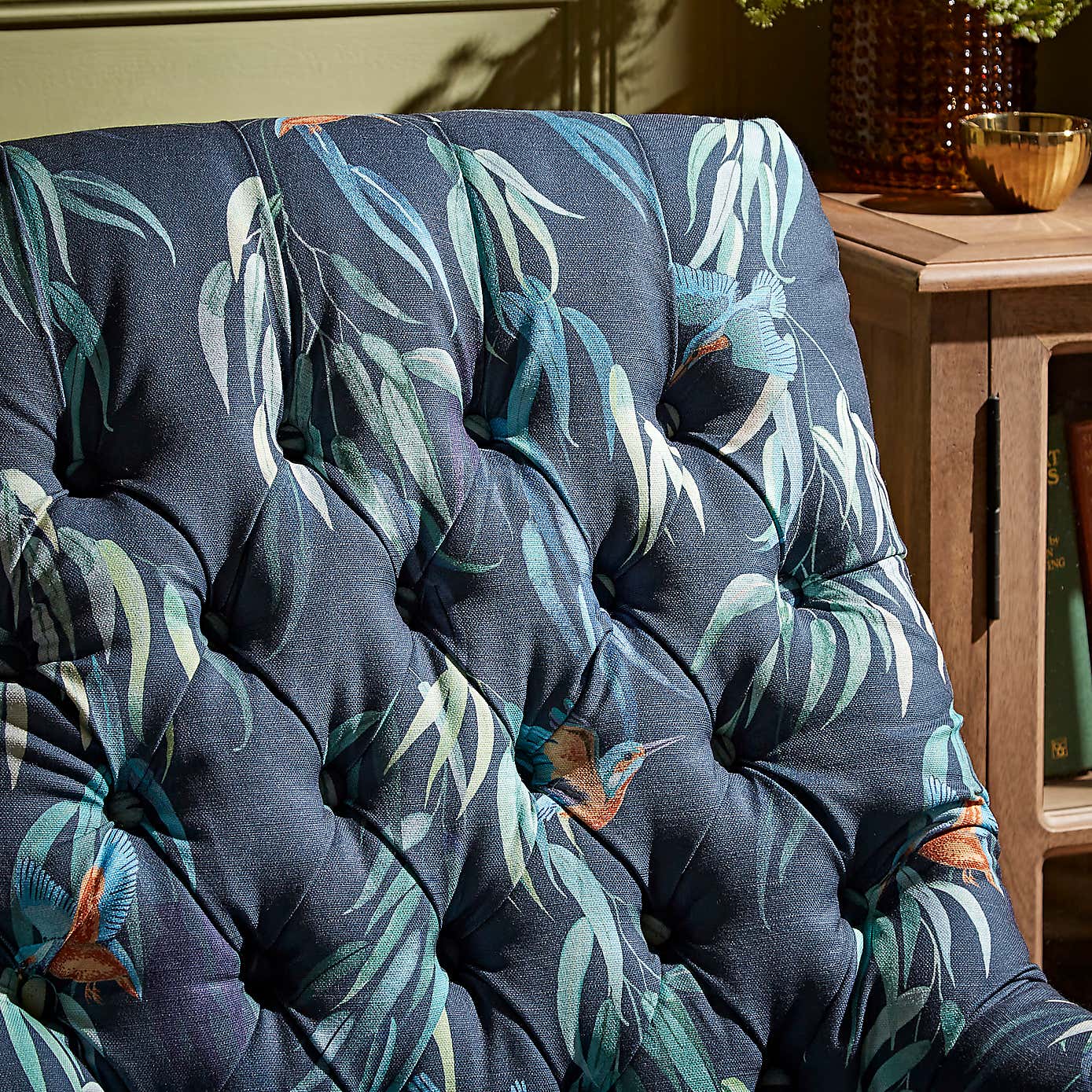 Bibury Button Back Kingfisher Print Occasional Armchair