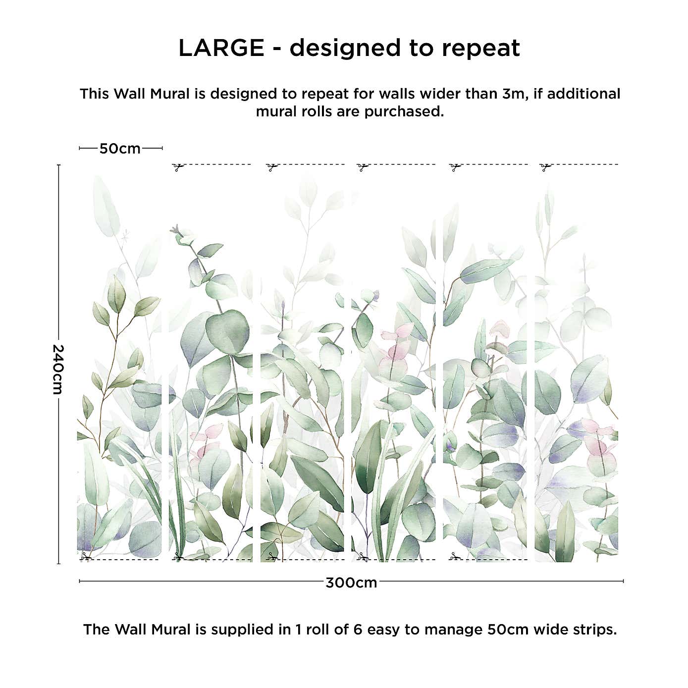 Watercolour Leaves Green Mural