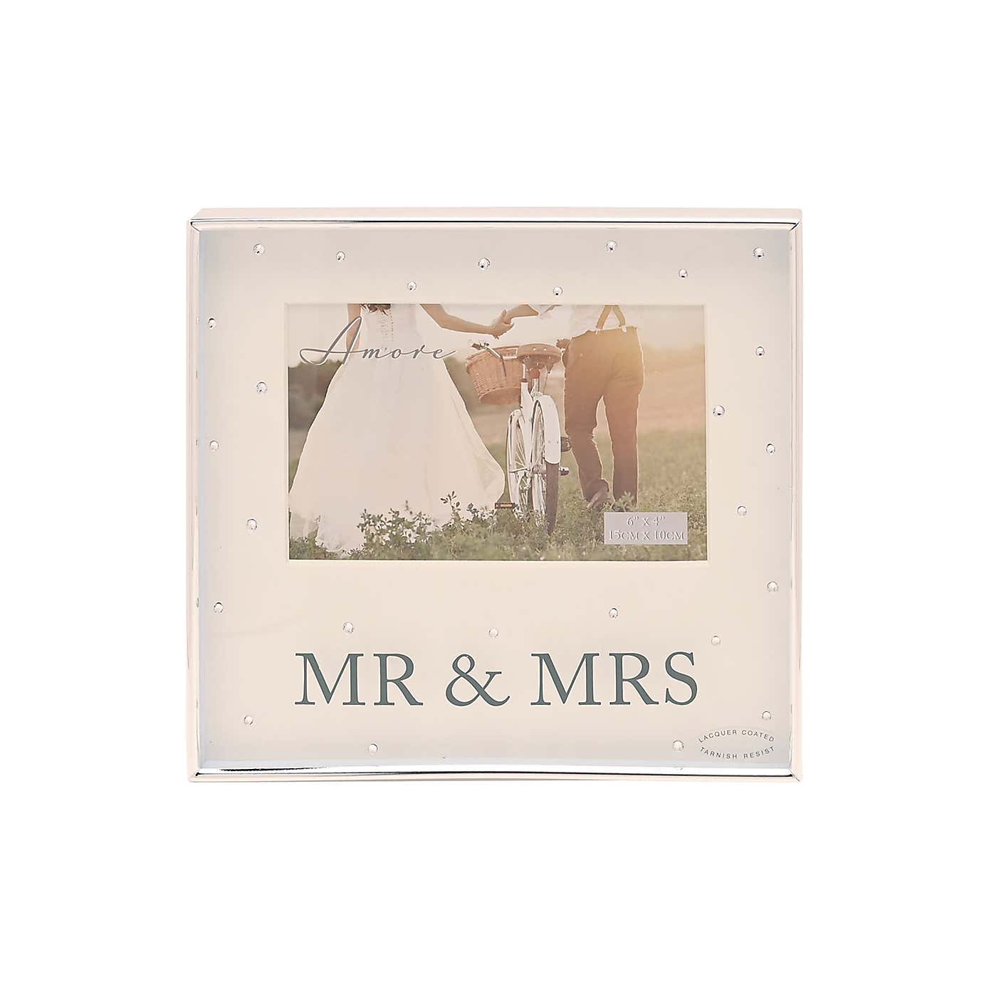 Amore Silver Plated Mr & Mrs Box Photo Frame with Crystals