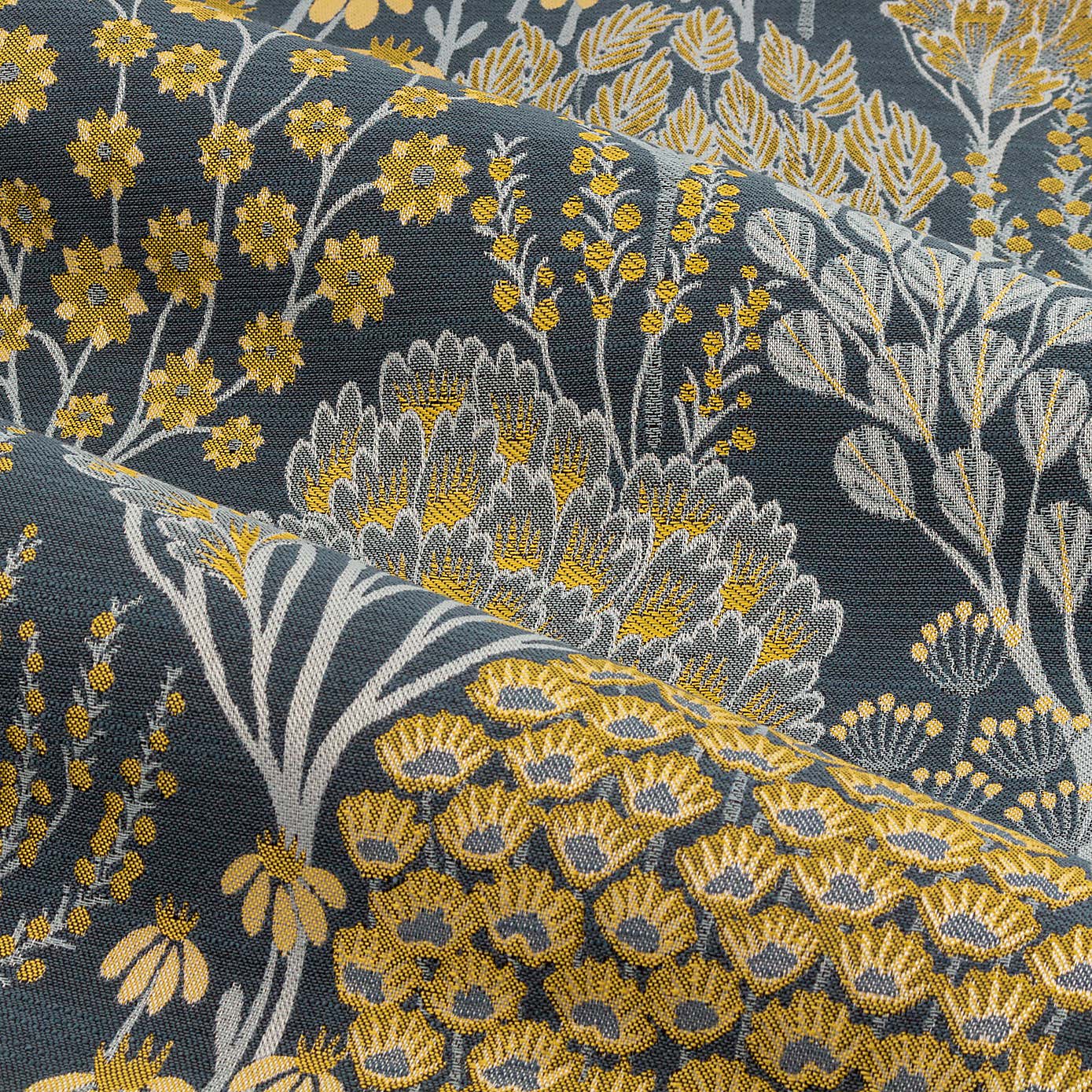 Ophelia Blue Saffron Pencil Pleat Curtains