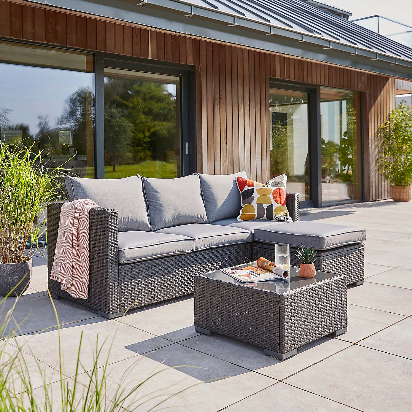 Rattan Sofa Lounger Set, Grey