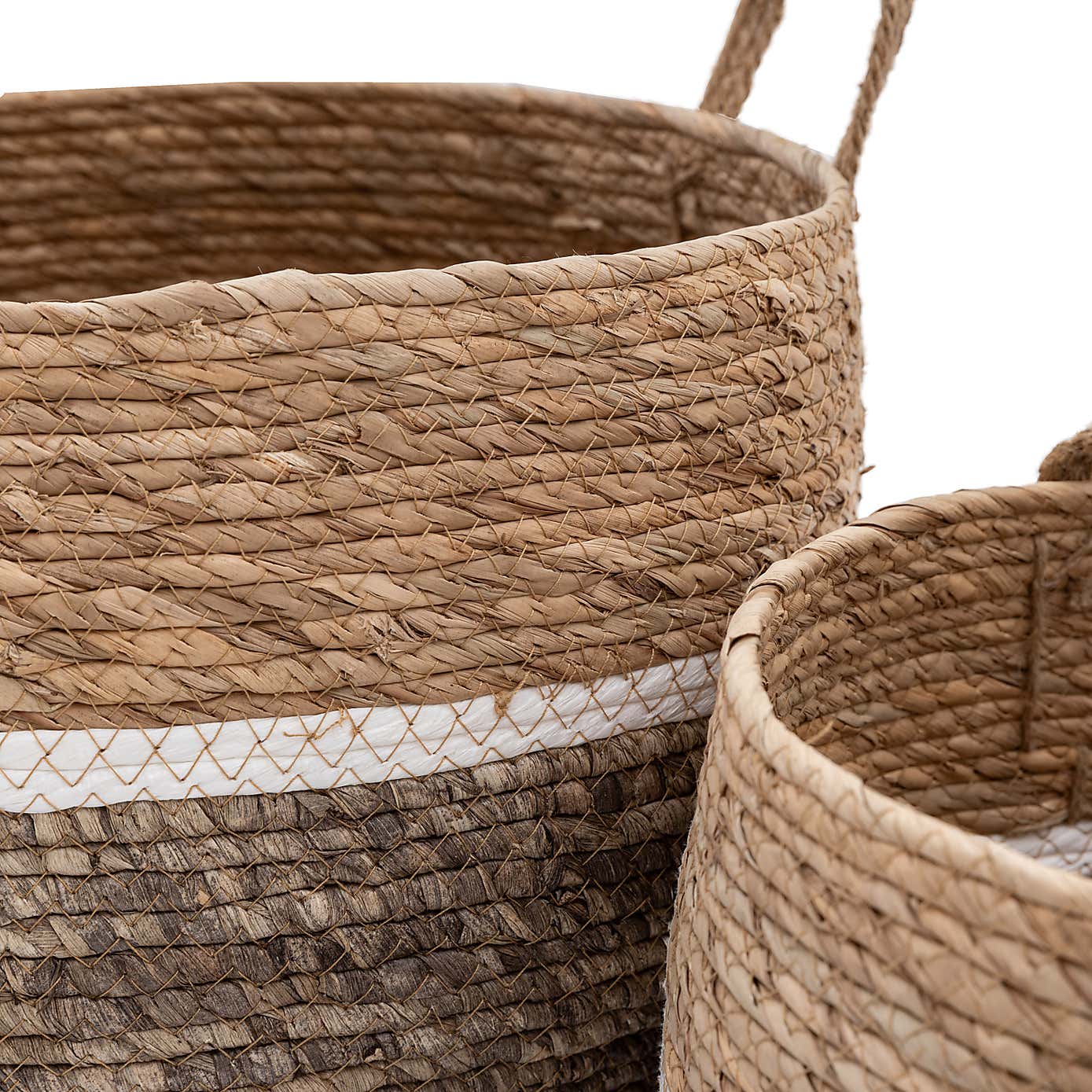Set of 2 Woven Contrast Stripe Storage Baskets