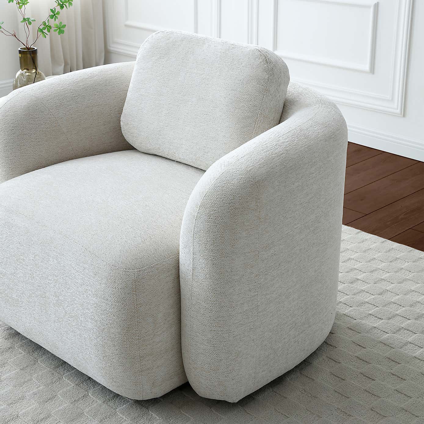 Max Natural Soft Chenille Curved Swivel Accent Chair