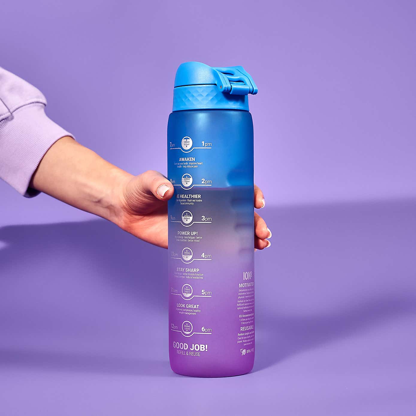 Ion8 Leak Proof Time to Drink Water Bottle, 1000ml
