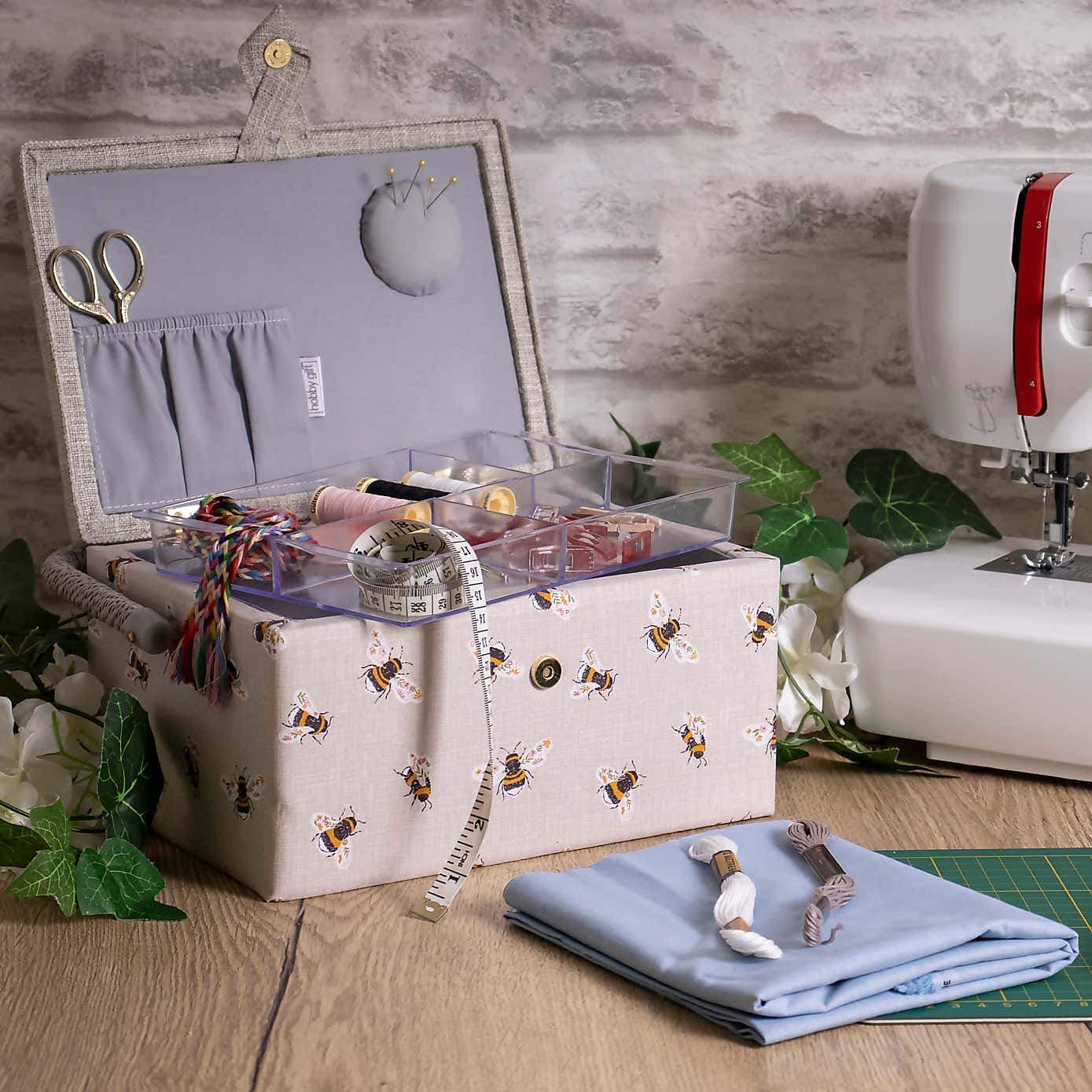 Hobby Gift Bee Medium Embroidered Sewing Basket