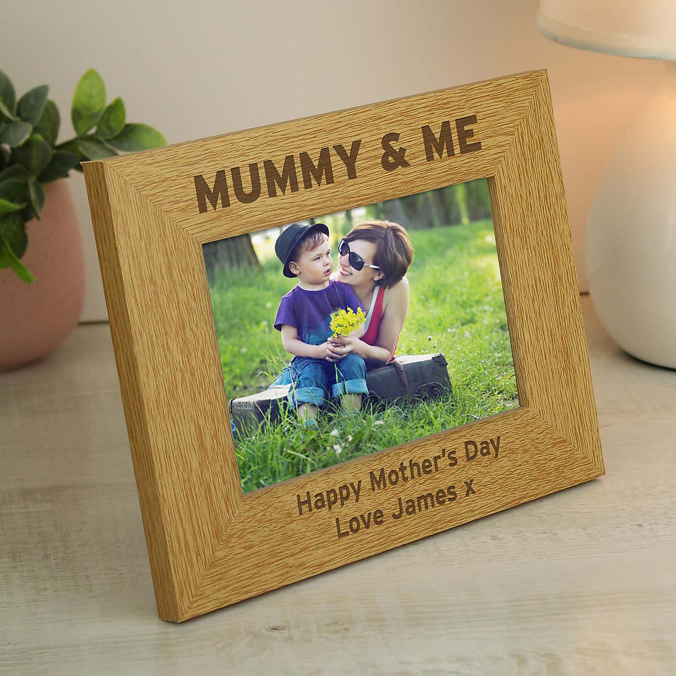 Personalised Mummy and Me Light Wood Landscape Photo Frame