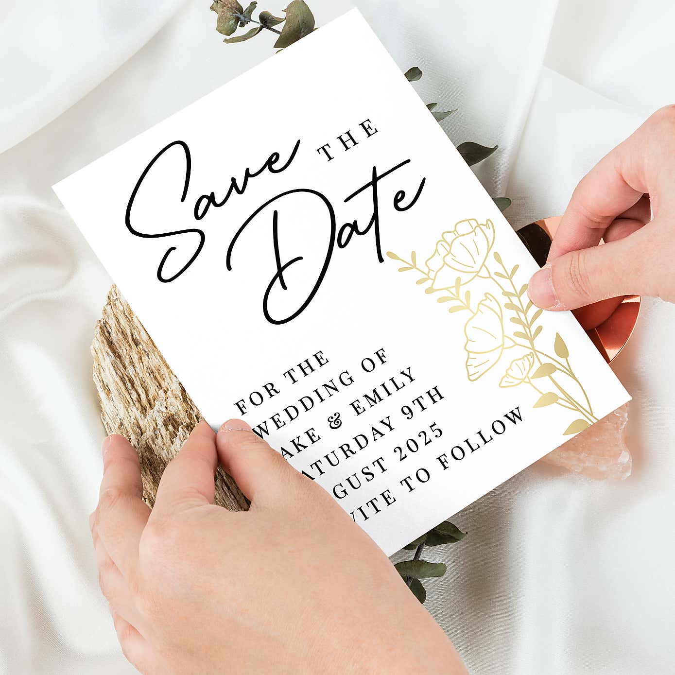 Pack of 36 Personalised Gold Floral Save the Date Cards