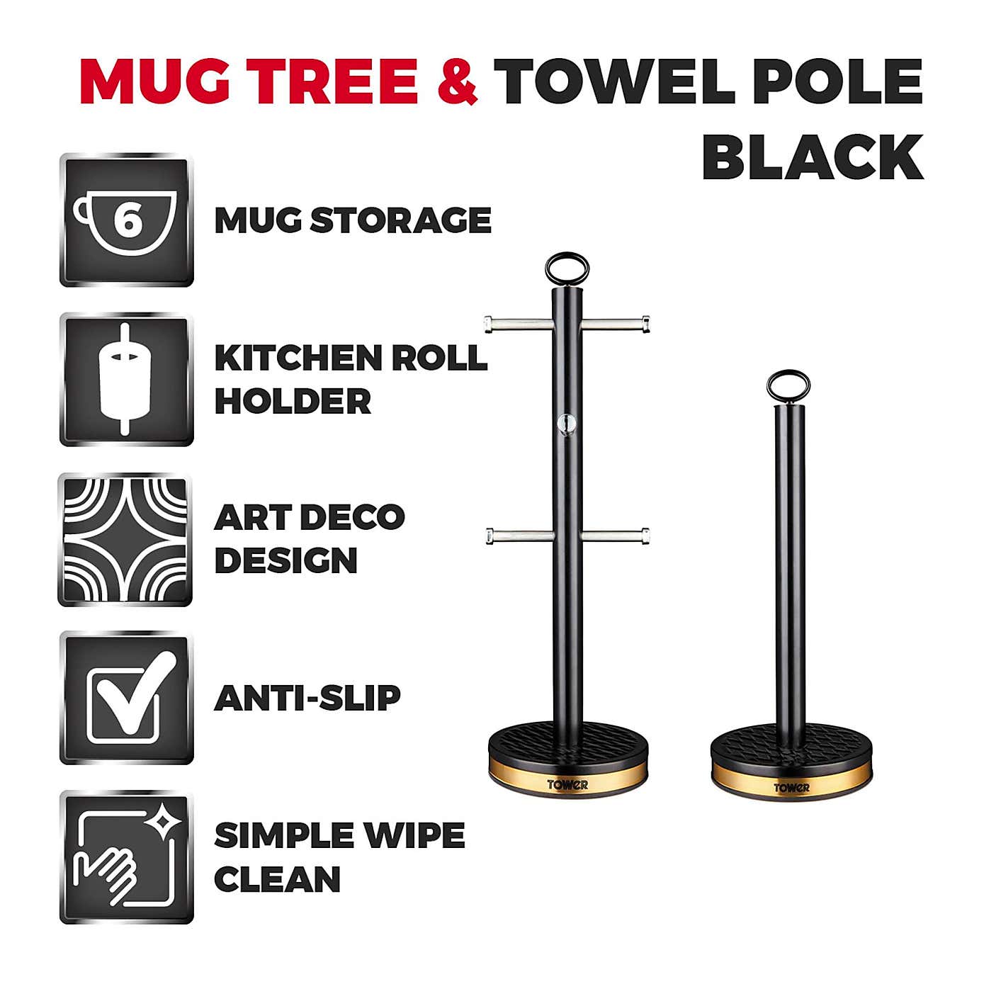 Tower Empire 6 Cup Mug Tree & Kitchen Roll Holder Set