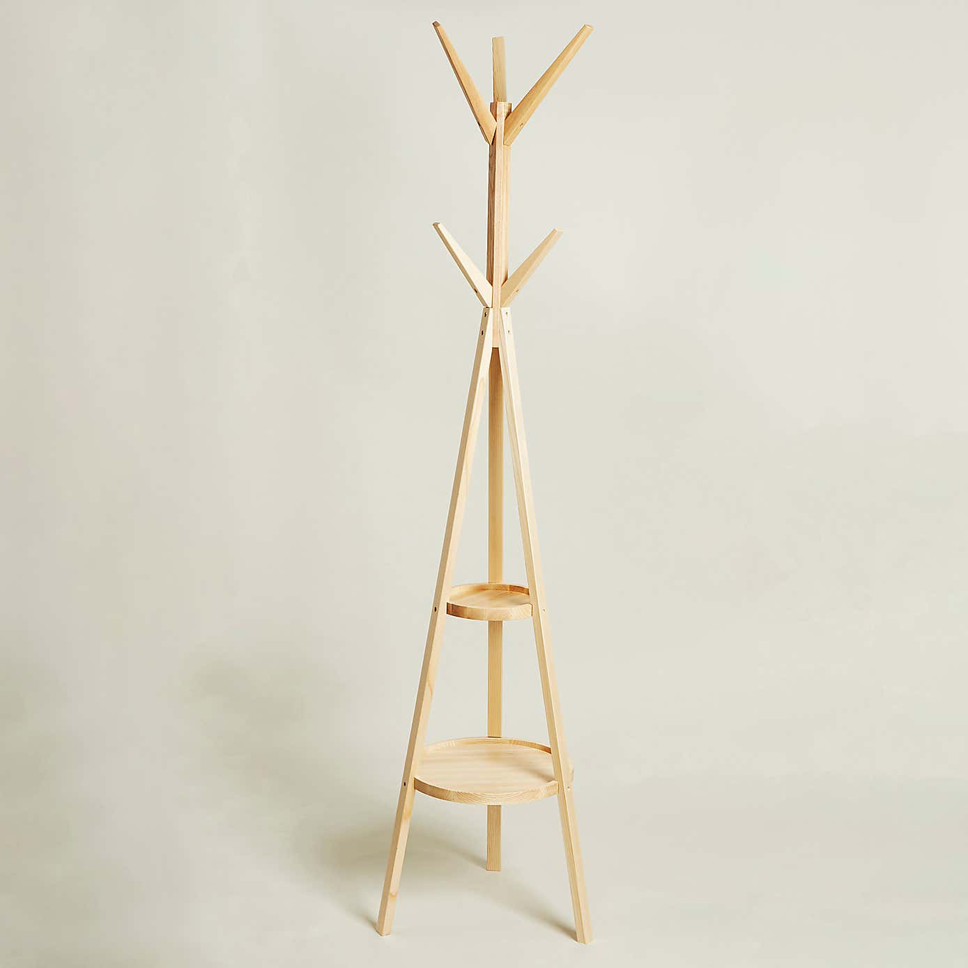 Ash Wood Coat Stand with Shelves