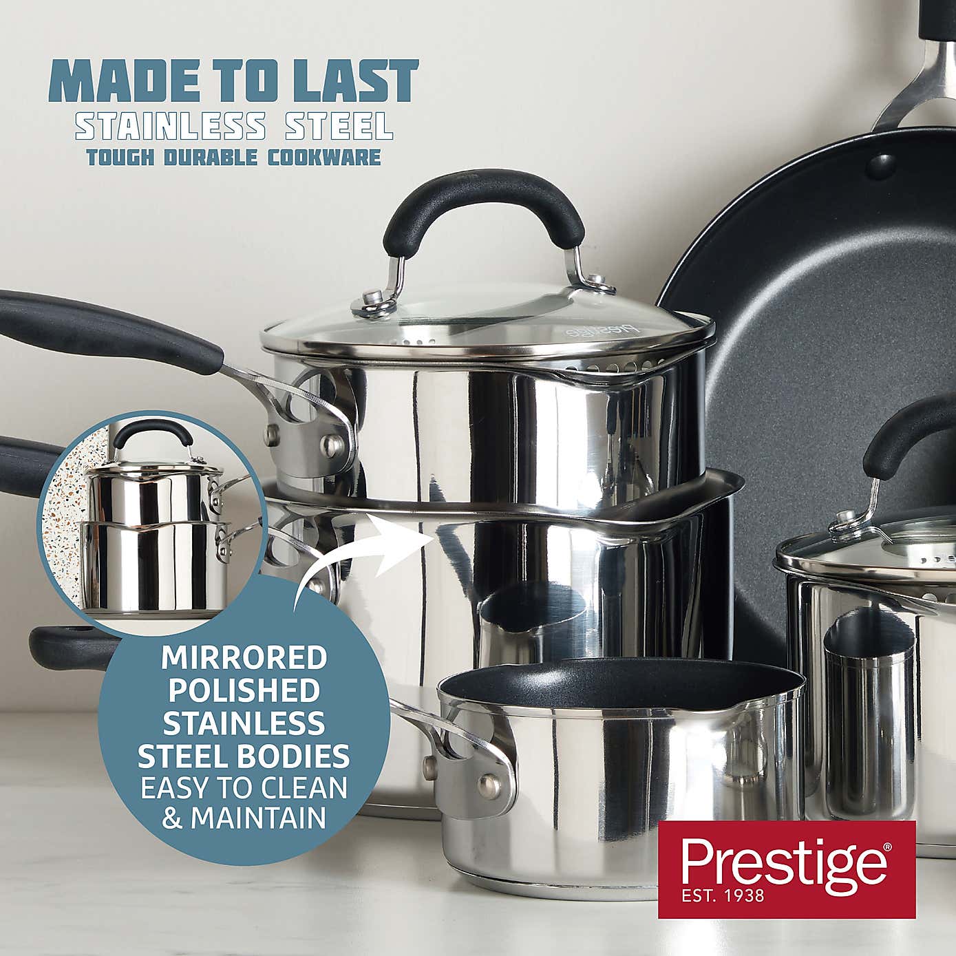 Prestige Made to Last Stainless Steel Saucepan, 16cm