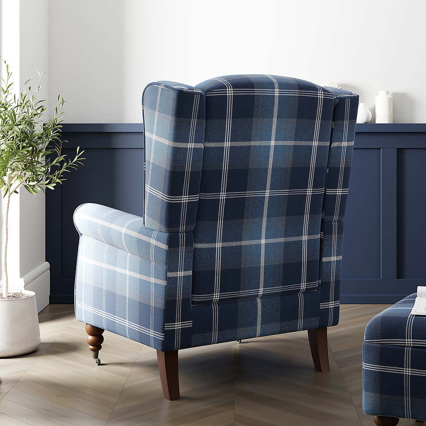 Oswald Grande Check Wingback Armchair